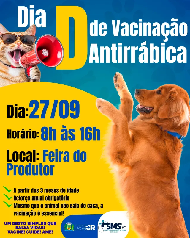 Imagem de compartilhamento para o artigo Costa Rica realiza Dia D de Vacinação Antirrábica neste sábado da MS Todo dia